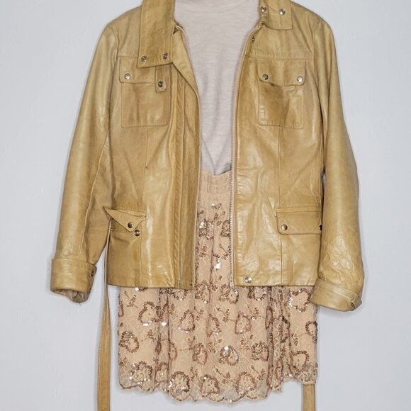 Red Valentino Girlie Pastel Cream Peach Crepe Lace Gold Sequin Mini Skirt Size 4 - Picture 6 of 13